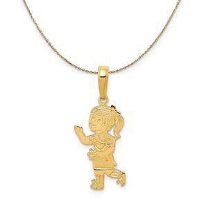 14k Yellow Gold Girl Walking with Flowers (10mm) Necklace - 20 Inch